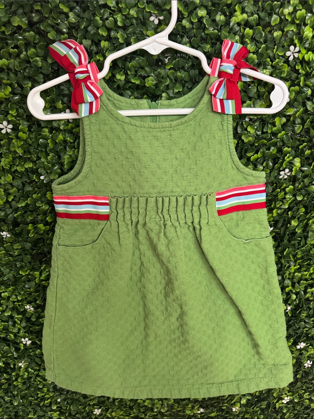 Gymboree Green Textured Sundress with Red Multistripe Bows
